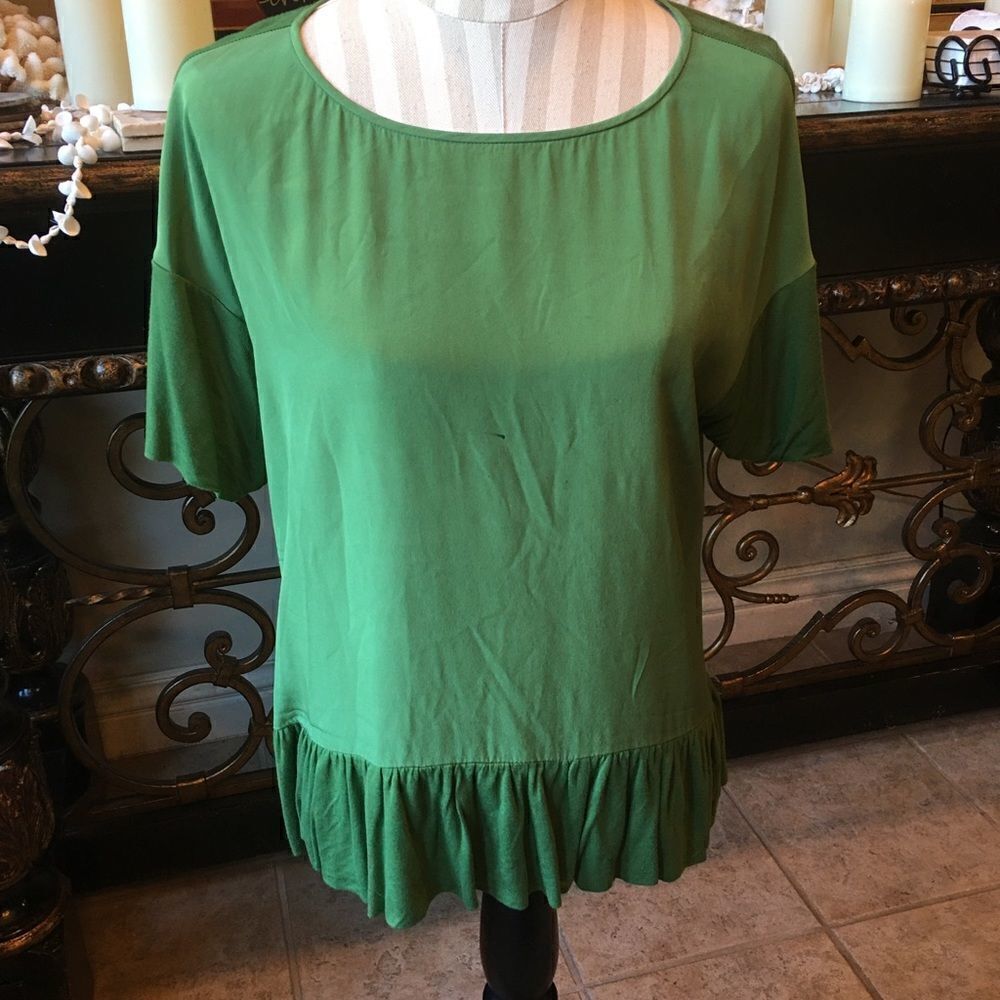 TIBI GREEN Ruffle Hem Top size L